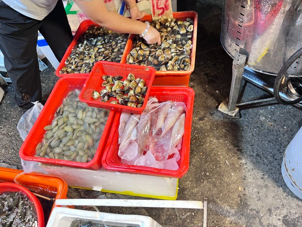 Fresh seafood at a traditional market in Taiwan