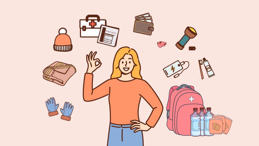 Emergency preparedness kit with essential supplies for earthquakes